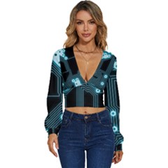 A Completely Seamless Background Design Circuitry Long Sleeve Deep-v Velour Top by Amaryn4rt