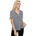 Black And White Checkerboard Background Board Checker Bow Sleeve Button Up Top View3
