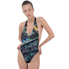 Computer Ram Tech - Backless Halter One Piece Swimsuit by Amaryn4rt