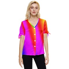 Multi Color Rainbow Background Bow Sleeve Button Up Top by Amaryn4rt