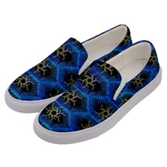 Blue Bee Hive Pattern- Men s Canvas Slip Ons by Amaryn4rt