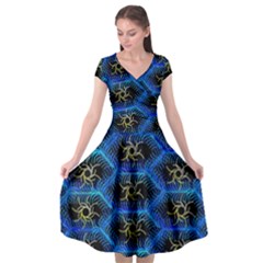 Blue Bee Hive Cap Sleeve Wrap Front Dress by Amaryn4rt
