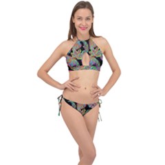 Autumn Pattern Dried Leaves Cross Front Halter Bikini Set by Simbadda