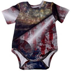 Independence Day Background Abstract Grunge American Flag Baby Short Sleeve Bodysuit by Ravend