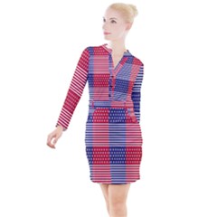 American Flag Patriot Red White Button Long Sleeve Dress by Celenk