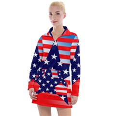 Patriotic American Usa Design Red Women s Long Sleeve Casual Dress by Celenk