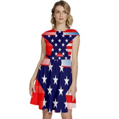 Patriotic American Usa Design Red Cap Sleeve High Waist Dress by Celenk