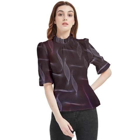Curve Wave Line Texture Element Frill Neck Blouse by Vaneshop
