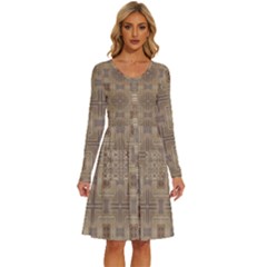 Abstract Wood Design Floor Texture Long Sleeve Dress With Pocket by Celenk