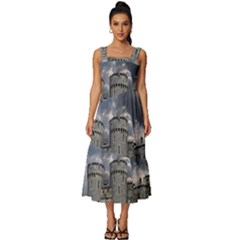 Castle Building Architecture Square Neckline Tiered Midi Dress by Celenk