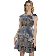 Abstract Wood Design Floor Texture Cap Sleeve High Waist Dress by Celenk