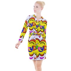 Abstract Wood Design Floor Texture Button Long Sleeve Dress by Celenk