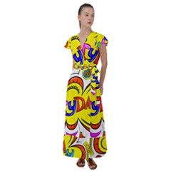 Happy Happiness Child Smile Joy Flutter Sleeve Maxi Dress by Celenk