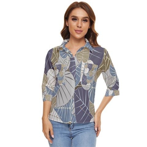 Ackground Leaves Desktop Women s Quarter Sleeve Pocket Shirt by Amaryn4rt
