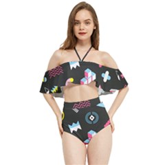 Memphis Design Seamless Pattern Halter Flowy Bikini Set  by uniart180623