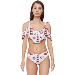 Nautical-seamless-pattern Ruffle Edge Tie Up Bikini Set	 by uniart180623