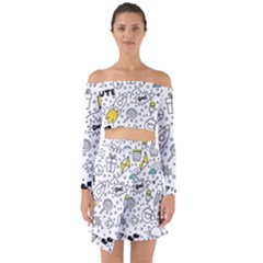 Set-cute-colorful-doodle-hand-drawing Off Shoulder Top With Skirt Set by uniart180623