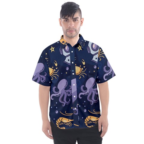 Marine-seamless-pattern-thin-line-memphis-style Men s Short Sleeve Shirt by uniart180623