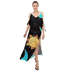Seamless-pattern-with-sun-moon-children Maxi Chiffon Cover Up Dress by uniart180623