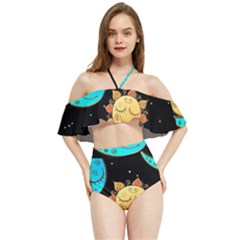 Seamless-pattern-with-sun-moon-children Halter Flowy Bikini Set  by uniart180623