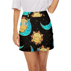 Seamless-pattern-with-sun-moon-children Mini Front Wrap Skirt by uniart180623