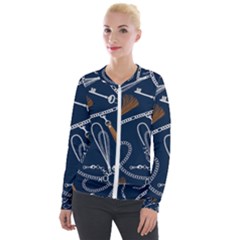 Chains-seamless-pattern Velvet Zip Up Jacket by uniart180623
