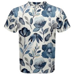 Indigo-watercolor-floral-seamless-pattern Men s Cotton Tee by uniart180623
