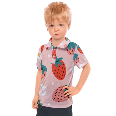 Strawberry-seamless-pattern Kids  Polo Tee by uniart180623