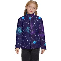 Realistic-night-sky-poster-with-constellations Kids  Puffer Bubble Jacket Coat by uniart180623