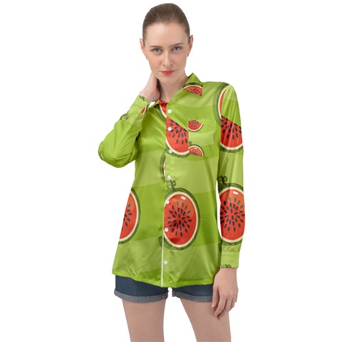 Seamless-background-with-watermelon-slices Long Sleeve Satin Shirt by uniart180623