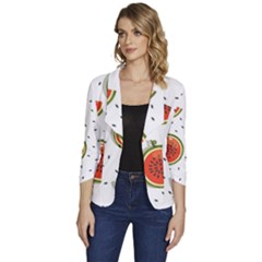 Seamless-background-pattern-with-watermelon-slices Women s One-button 3/4 Sleeve Short Jacket by uniart180623