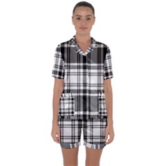Pixel-background-design-modern-seamless-pattern-plaid-square-texture-fabric-tartan-scottish-textile- Satin Short Sleeve Pajamas Set by uniart180623