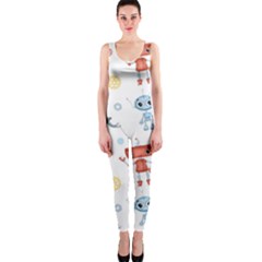 Cute-cartoon-robots-seamless-pattern One Piece Catsuit by uniart180623