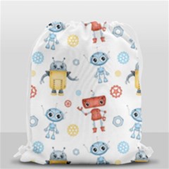 Cute-cartoon-robots-seamless-pattern Drawstring Bag (small) by uniart180623