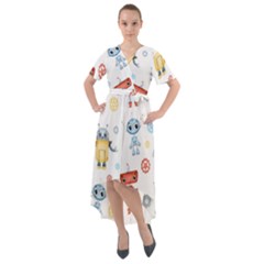Cute-cartoon-robots-seamless-pattern Front Wrap High Low Dress by uniart180623