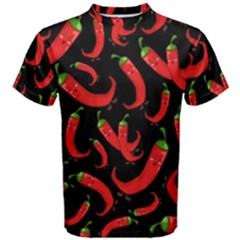 Seamless-vector-pattern-hot-red-chili-papper-black-background Men s Cotton Tee by uniart180623