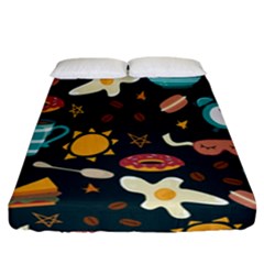 Seamless-pattern-with-breakfast-symbols-morning-coffee Fitted Sheet (california King Size) by uniart180623