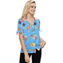 Hand-drawn-seamless-pattern-summer-time Bow Sleeve Button Up Top View3