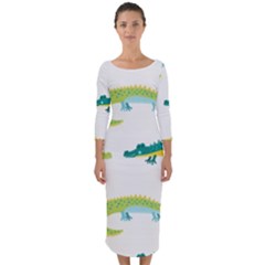 Cute-cartoon-alligator-kids-seamless-pattern-with-green-nahd-drawn-crocodiles Quarter Sleeve Midi Bodycon Dress by uniart180623