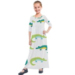 Cute-cartoon-alligator-kids-seamless-pattern-with-green-nahd-drawn-crocodiles Kids  Quarter Sleeve Maxi Dress by uniart180623