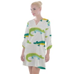 Cute-cartoon-alligator-kids-seamless-pattern-with-green-nahd-drawn-crocodiles Open Neck Shift Dress by uniart180623