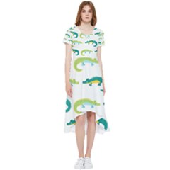 Cute-cartoon-alligator-kids-seamless-pattern-with-green-nahd-drawn-crocodiles High Low Boho Dress by uniart180623