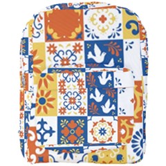 Mexican-talavera-pattern-ceramic-tiles-with-flower-leaves-bird-ornaments-traditional-majolica-style- Full Print Backpack by uniart180623