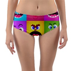 Monsters-emotions-scary-faces-masks-with-mouth-eyes-aliens-monsters-emoticon-set Reversible Mid-waist Bikini Bottoms by uniart180623