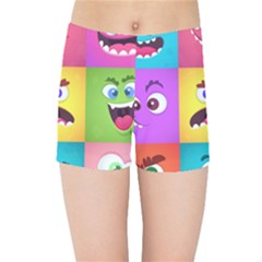 Monsters-emotions-scary-faces-masks-with-mouth-eyes-aliens-monsters-emoticon-set Kids  Sports Shorts by uniart180623