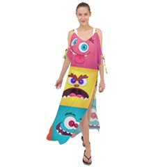 Monsters-emotions-scary-faces-masks-with-mouth-eyes-aliens-monsters-emoticon-set Maxi Chiffon Cover Up Dress by uniart180623