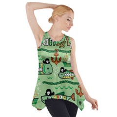 Seamless Pattern Fishes Pirates Cartoon Side Drop Tank Tunic by uniart180623