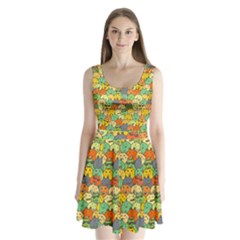 Seamless Pattern With Doodle Bunny Split Back Mini Dress  by uniart180623