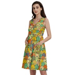 Seamless Pattern With Doodle Bunny Sleeveless Dress With Pocket by uniart180623