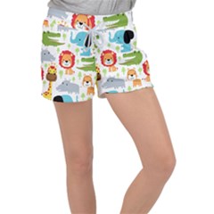Seamless-pattern-vector-with-animals-cartoon Women s Velour Lounge Shorts by uniart180623